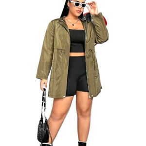 Women's Plus Size Waist Drawstring Double Pocket Hooded windbreaker Jacket sz 3x